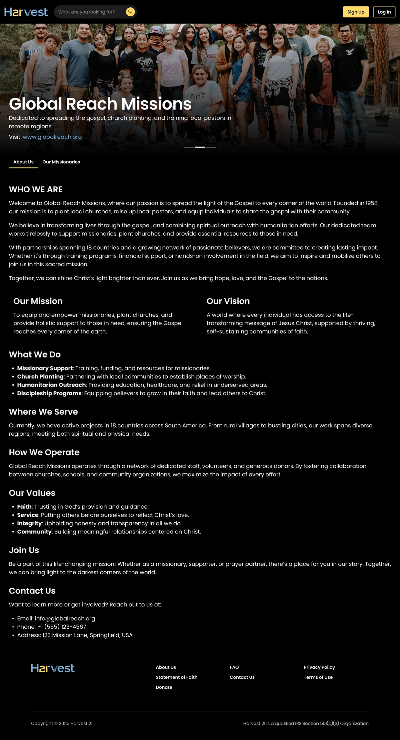 Harvest21 mission agency page